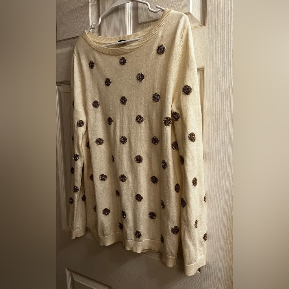 Talbots~GOLD & CREAM Ribbed Sweater~DETAIL ON THE WHOLE SWEATER~M - Picture 2 of 9
